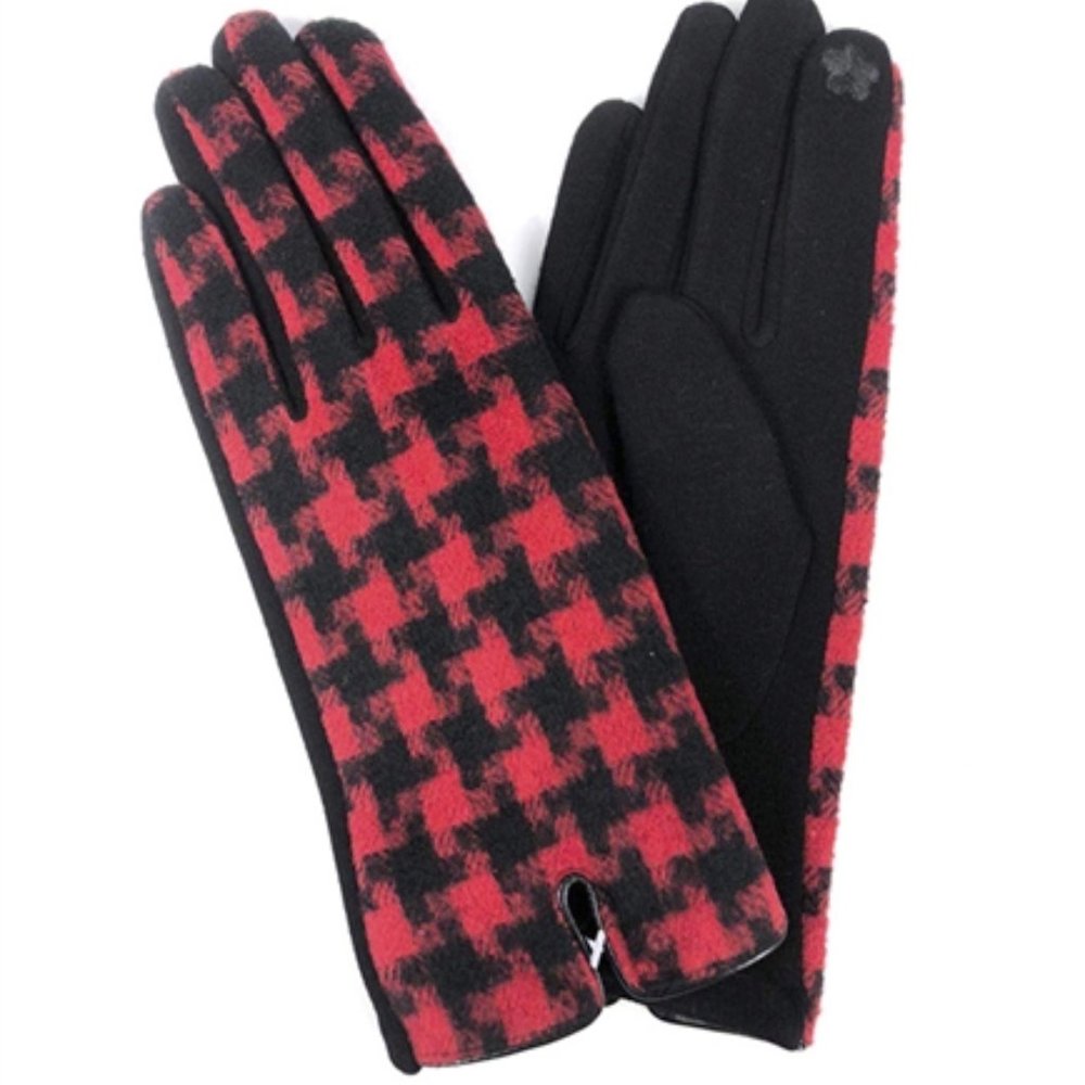 2 PACK - Red & Black Houndstooth Winter Touchphone Gloves